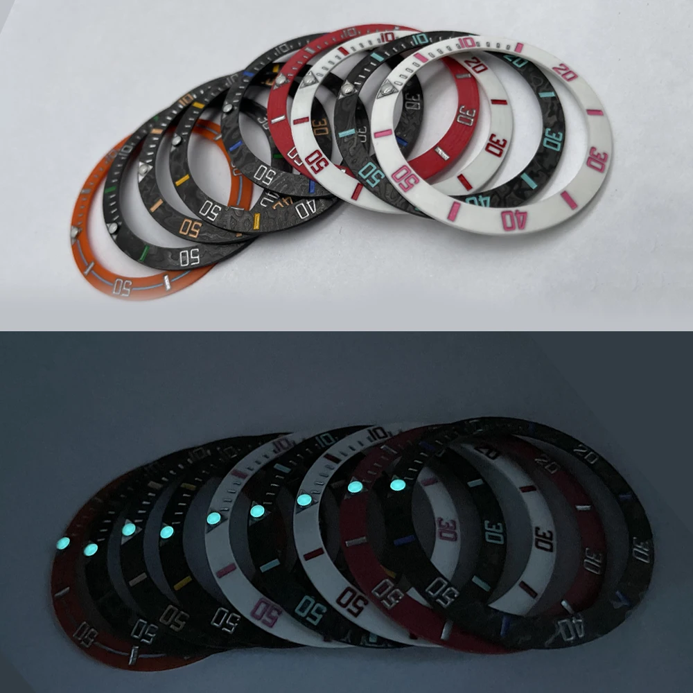 38*30.5mm Slanted Carbon Fiber Material Multicolor Bezel With Insert For Men Watch Case Replacement Watch Accessories