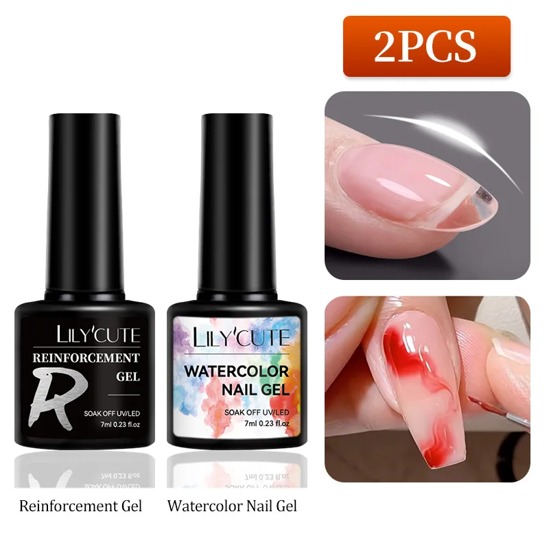 LILYCUTE 2PCS 베이스 Nowipe 탑 코트 세트 UV LED 젤 매니큐어 강화 젤 세미 퍼머넌트 다기능 네일 젤