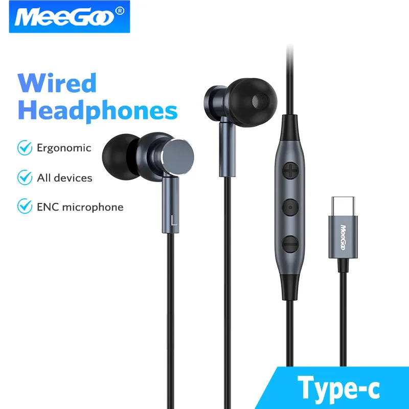 

MeeGoo Bluetooth Headset Type C Wired Earphones lateral in-ear Noise Isolating Volume Control With Microphone Sports Headset