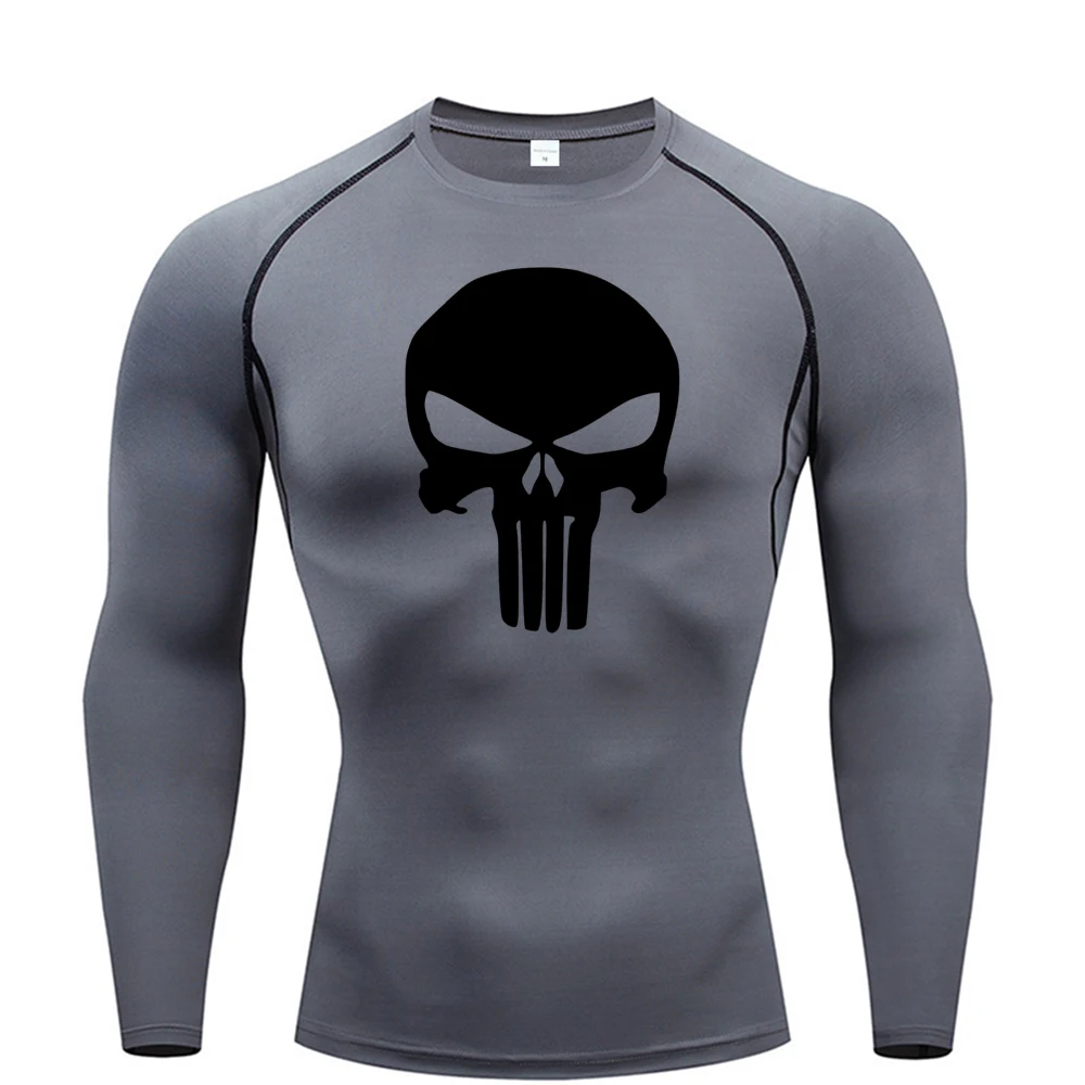 

Running T-Shirt Men Long Sleeve Compression Shirt Outdoor Fitness Second Skin Quick Dry Sportswear Skull Sport Top Short Sleeve