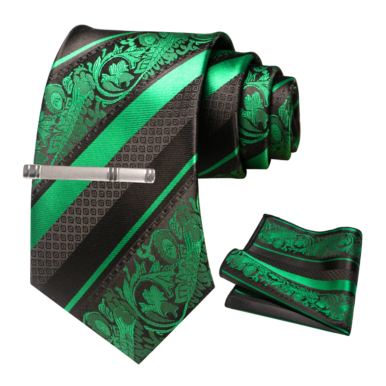 Klassische Herren-Krawatte mit Blumenmuster, 8 cm, Seidenkrawatten-Set, Einstecktuch, Krawattenklammer, Business-Anzubehör, Bräutigam-Hochzeitskrawatte – Detail 18