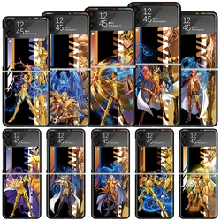 Anime Saint Seiya Shockproof Hard Case For Samsung Galaxy Z Flip 6 5 4 3 5G Phone Cover Z Flip3 Flip4 Flip5 Flip6 Black Shell Ga