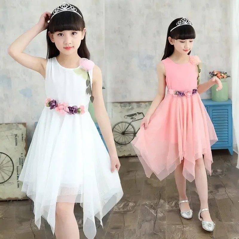 Summer Girls Dress Party Dresses Student Fashion Kids Casual Floral Irregular Teens Dress Parties Dress for Girls 5 Years Old 12