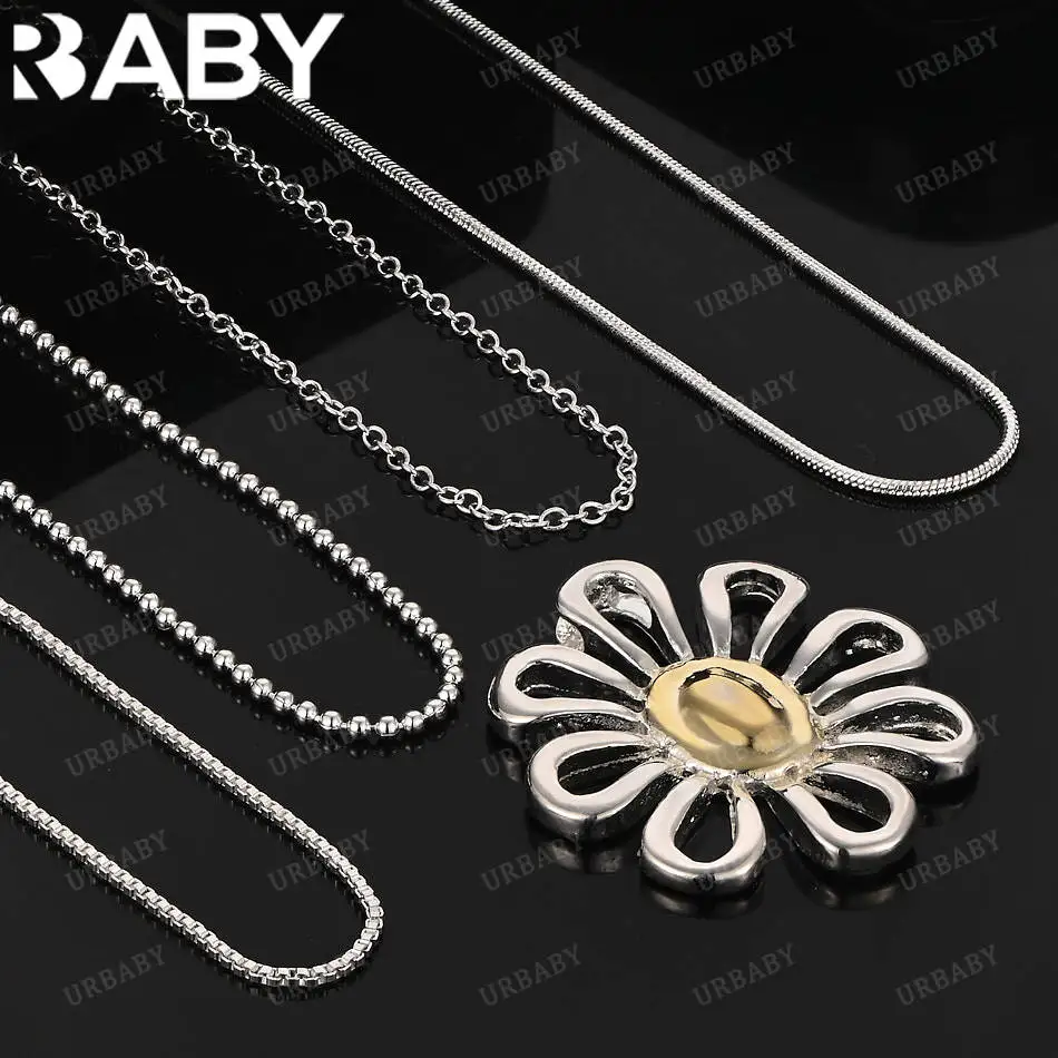 

URBABY 40-75cm 925 Sterling Silver Flower Pendant Necklace For Women Charm Trend Birthday Gifts Fashion Party