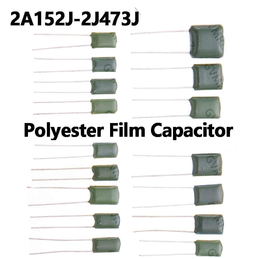 50PCS Polyester Film Capacitor Assorted Values J Tolerance for Electronics