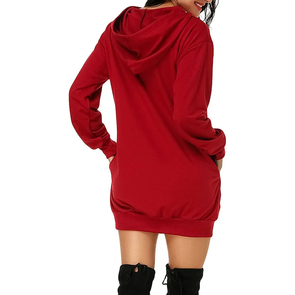 Christmas Dress Women Plus Size Long Sleeve Dresses for Women Holiday Party Casual Hooded Mini Pullover Dress Vestidos de Fiesta