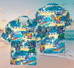 Lilo And Stitch Surf Hawaiian Shirt Men Women Casual Short Sleeve Beach Disney Fashion Harajuku Style