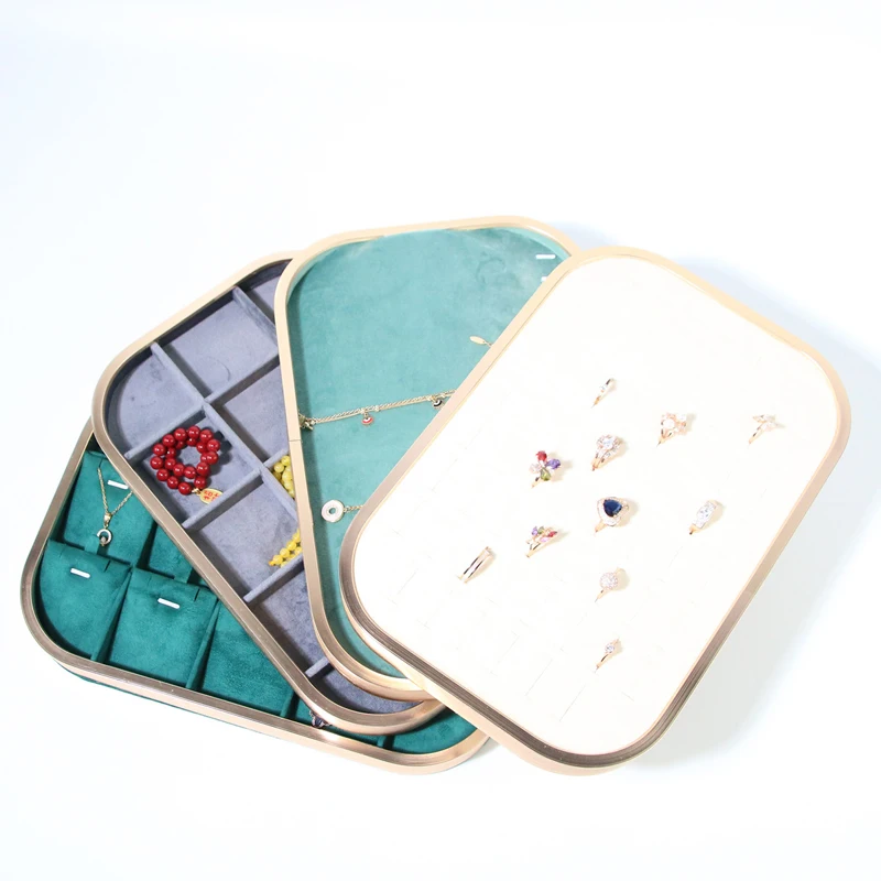 Metal Edged Velvet Jewelry Tray,with Super Fiber Interior for Necklace Ring Storage & Display,Retail Counter,Jewelry Exhibitors