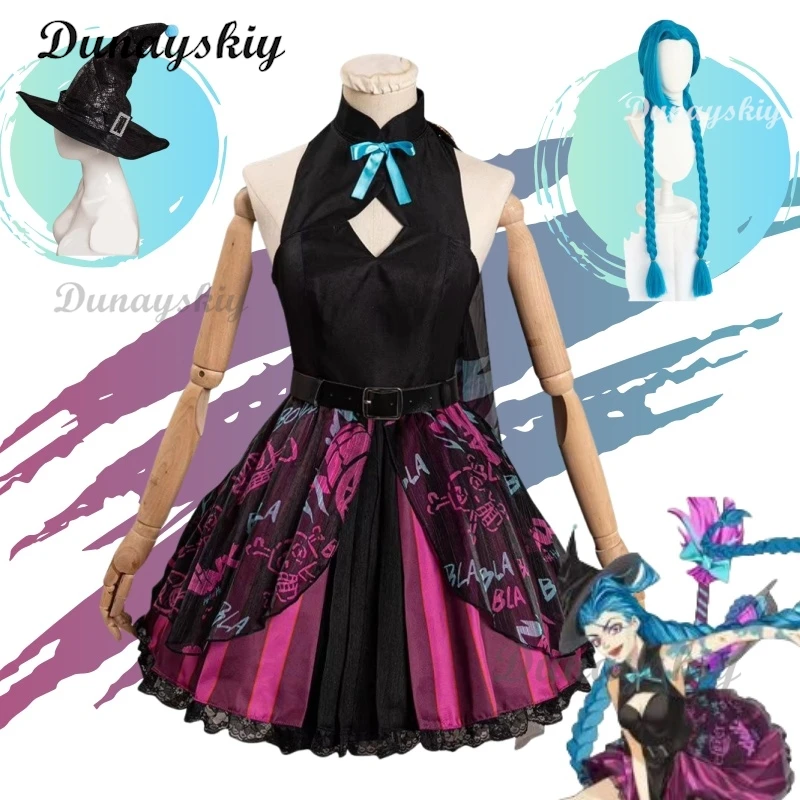 

Arcane Jinx Cosplay Costume Anime Game LoL Women Dress Wig Outfits Halloween Party Clothes For Ladies Role Play Customized