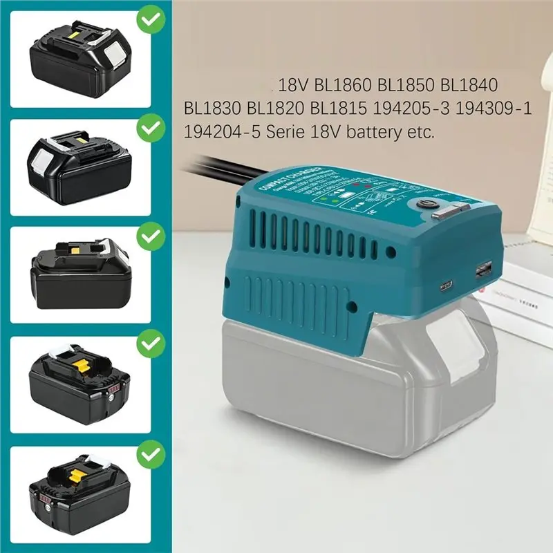 ELECT-For 18V Battery Fast BL1830 BL1850 BL1860 With Music Function USB Type-C Output 100-240V 21V 3A EU Plug