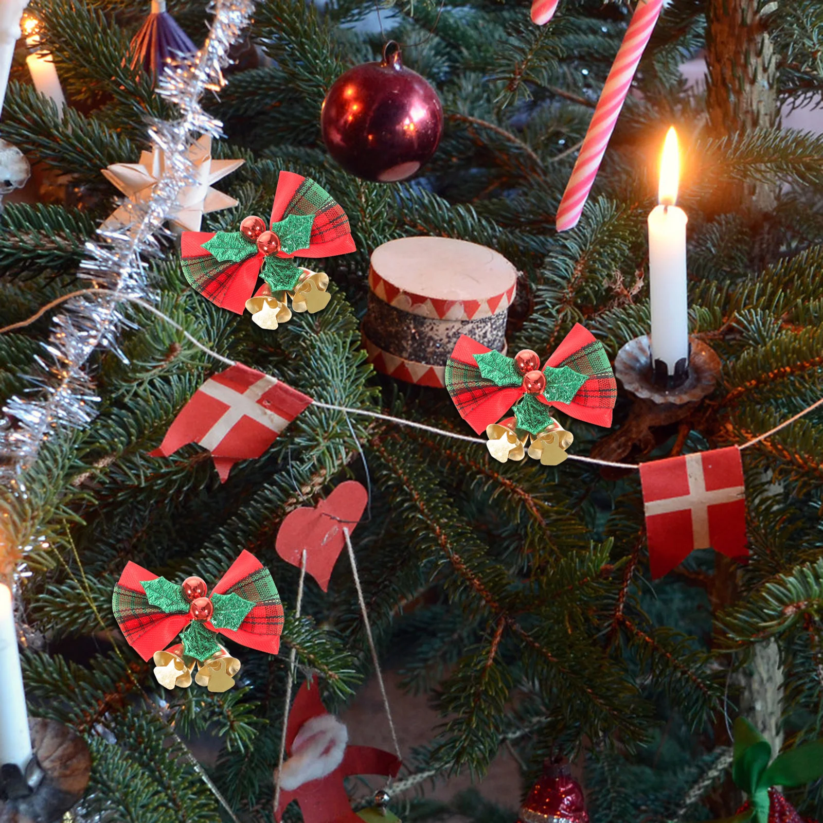 

12pcs Christmas Bow-Knot Pendant Bell Xmas Hanging Ornament Party Gift Decorations For Tree Window Garden Courtyard Xmas Tree