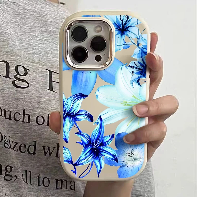 Чехлы для телефона Samsung S25 Ultra с принтом синей лилии для Galaxy S24 FE S23 S22 S21 Plus A16 A36 A56 A53 A54 A34 A33 A52 Cover