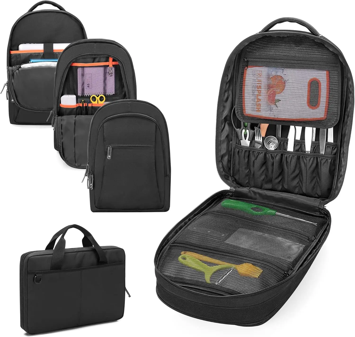 

Three-layer Chef Backpack with Knife Bag, Professional Knife Backpack & Chef Bag with 12 + 23 Slots & Multiple Pockets