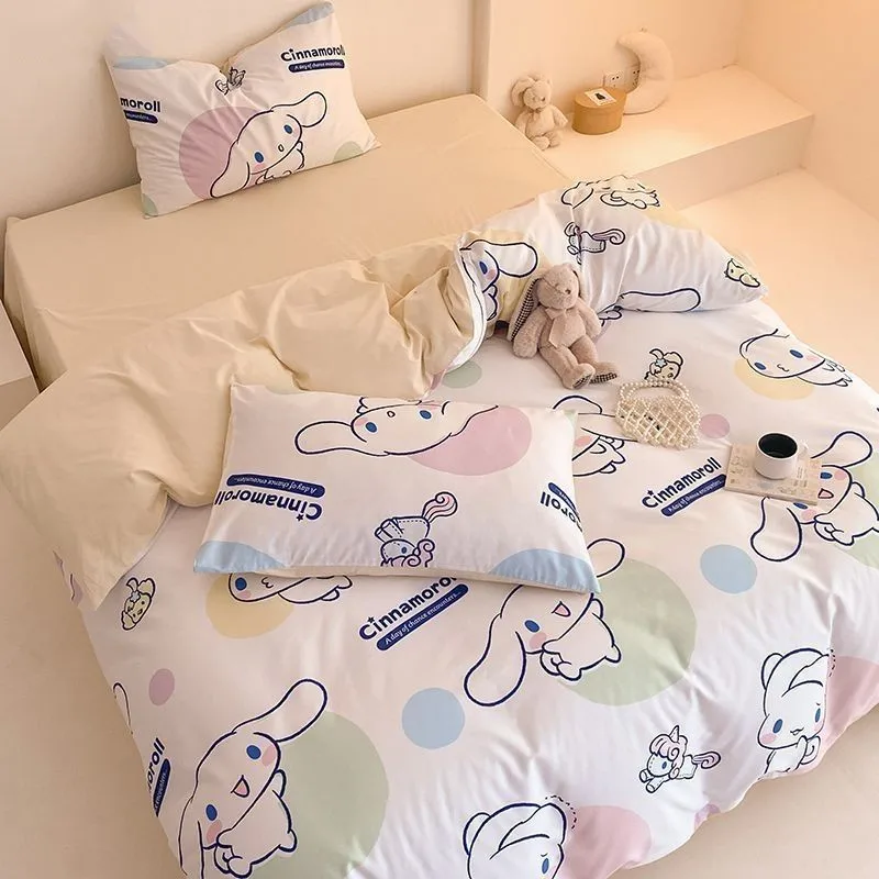 Kuromi Anime Duvet Cover Cartoon Cinnamoroll Bed Three-Piece Set Cute Hello Kitty Bedding Quilt Cover Pillowcase Children Decor