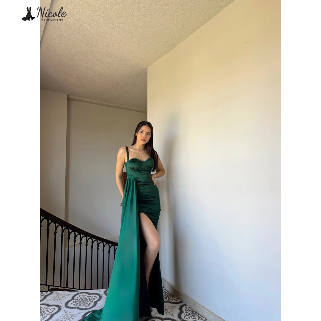 

Nicole Dresses Gala Dress Custom Made Elegant Wedding Guest Dresses for Special Occasions Satin Cloth Women's Evening Dress Prom