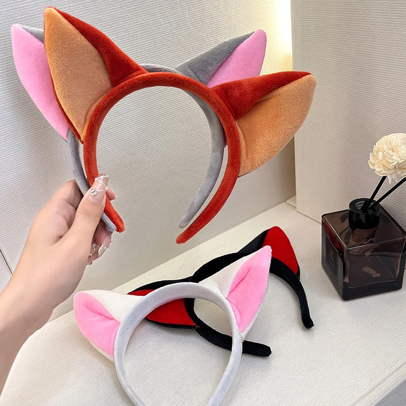 

Korean Cartoon Cute Fox Ears Plush Hair Band Girls Amusement Park Photo Anti-slip Face Washing Hair Band Headwear Accessories