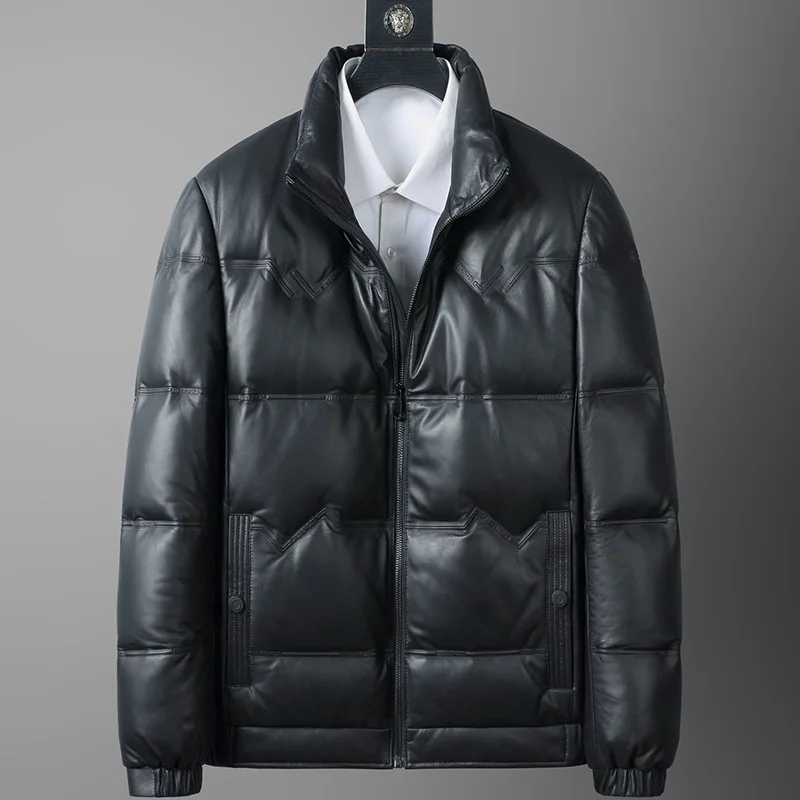 

Winter Genuine Leather Men Sheepskin Down Overcoat Goose Down Men's Coat