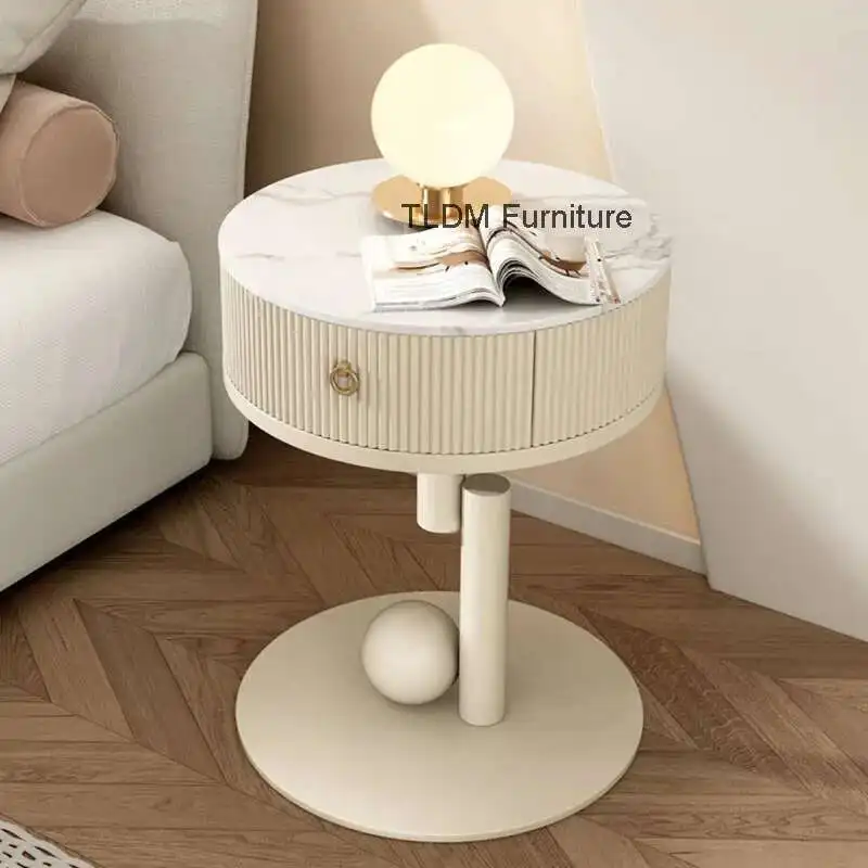 

Nordic Slate Nightstandse Home Round Bedside Table Creative Coat Rack Living Room Storage Cabinet Light Luxury Bedroom Furnitur