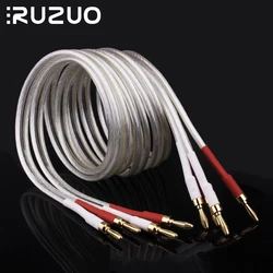 Hifi Silver Plated Speaker Cable 3.5mm Gold-Plated Banana Plug 4 to 4 Audio Cable for DVD,blu-ray, Decoder, CD player...Etc