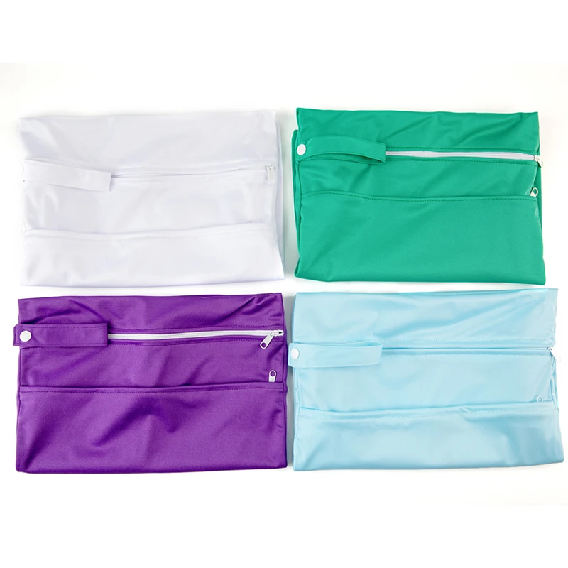 Bolsas de pañales impermeables reutilizables de Color sólido, bolsa de almacenamiento seca y húmeda con dos bolsillos con cremallera para viajes,