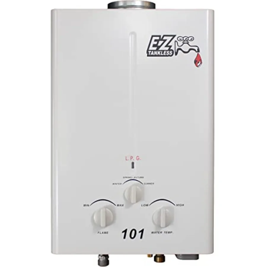 

EZ 101 Outdoor Tankless Water Heater - Propane LPG Gas - 2 GPM - Small - Portable - Point of Use - Battery Powered Ignition - C