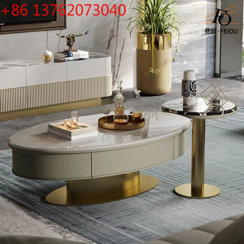 

newLight luxury coffee table model room, senior designer fashion marble oval tea machine TV cabinet combination