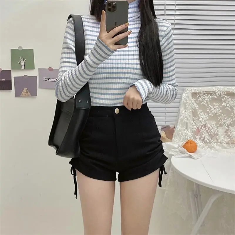 5XLSummer Shorts Pants Women High Waist Casual Wide Leg Shorts Korean Drawstring Mini Pants Black Shorts Pants Women Clothes Y2K