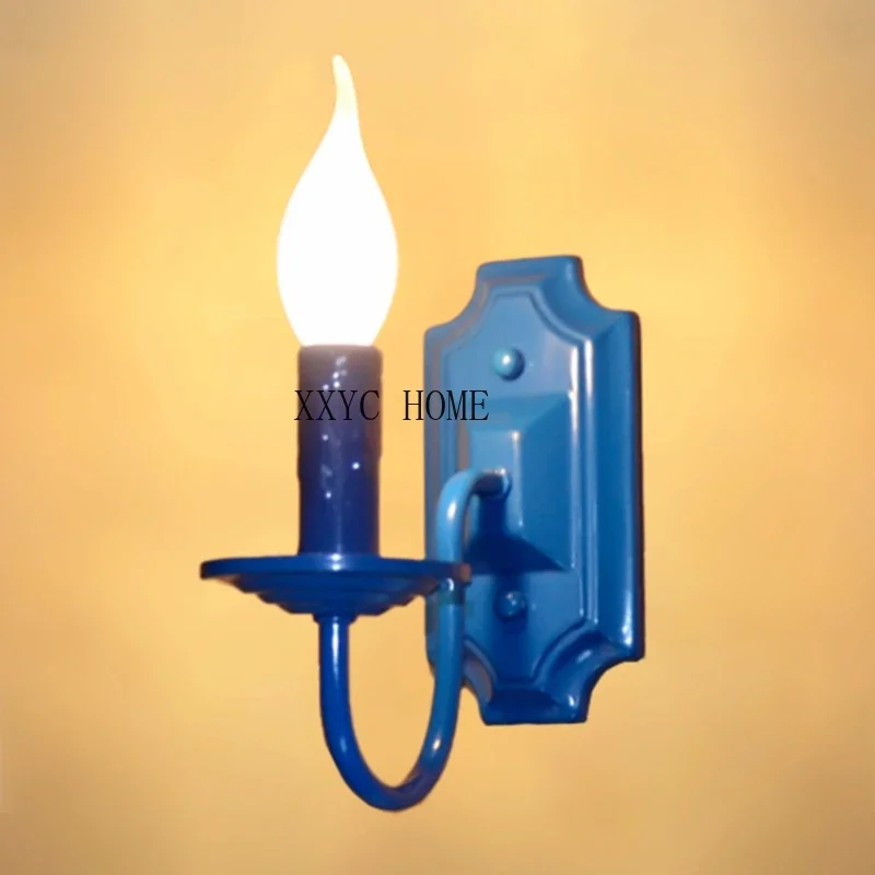 

American Simple Candle Wall Lamp Wrought Iron Bedside Lamp TV Background Wall Balcony Small Wall Lamp