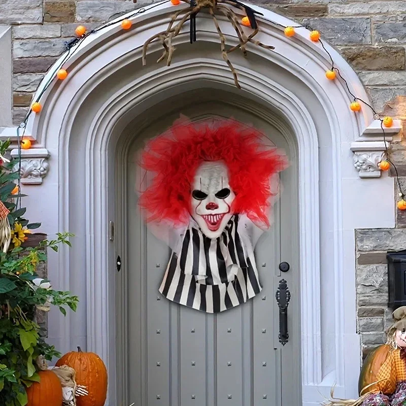 Halloween Terror Clown Wreath Door Wall Hanging Wreath Decoration Wall Hanging Festival Party Scene Decoration