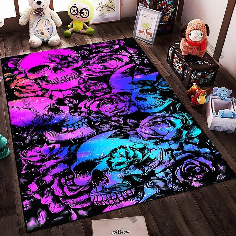 21 Sizes Skulls flowers vibrant artistic contrast Printed Area Rugs for Adult Yoga Mats Living Room Decor Personalized mat