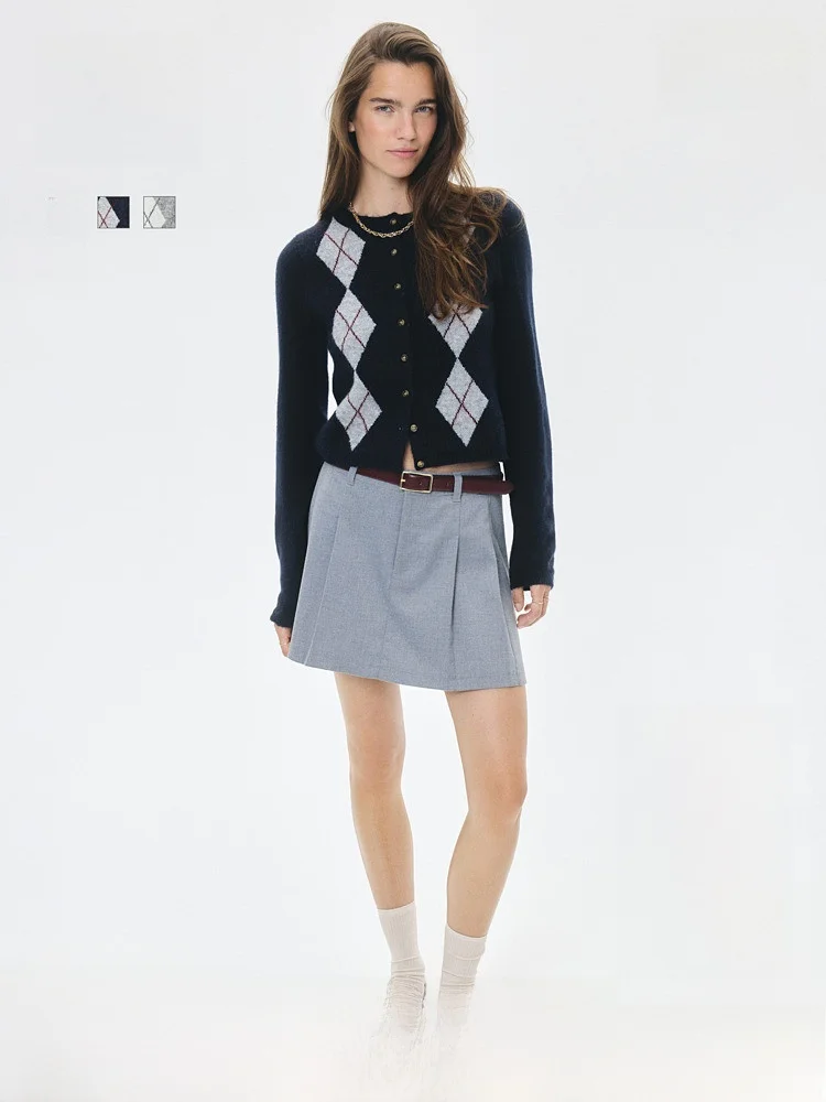 

H&M Women's Knitted Cardigan Winter round Ne Lazy Patterned Diamond id Coat Casual Sle Regular Thin Long Sve