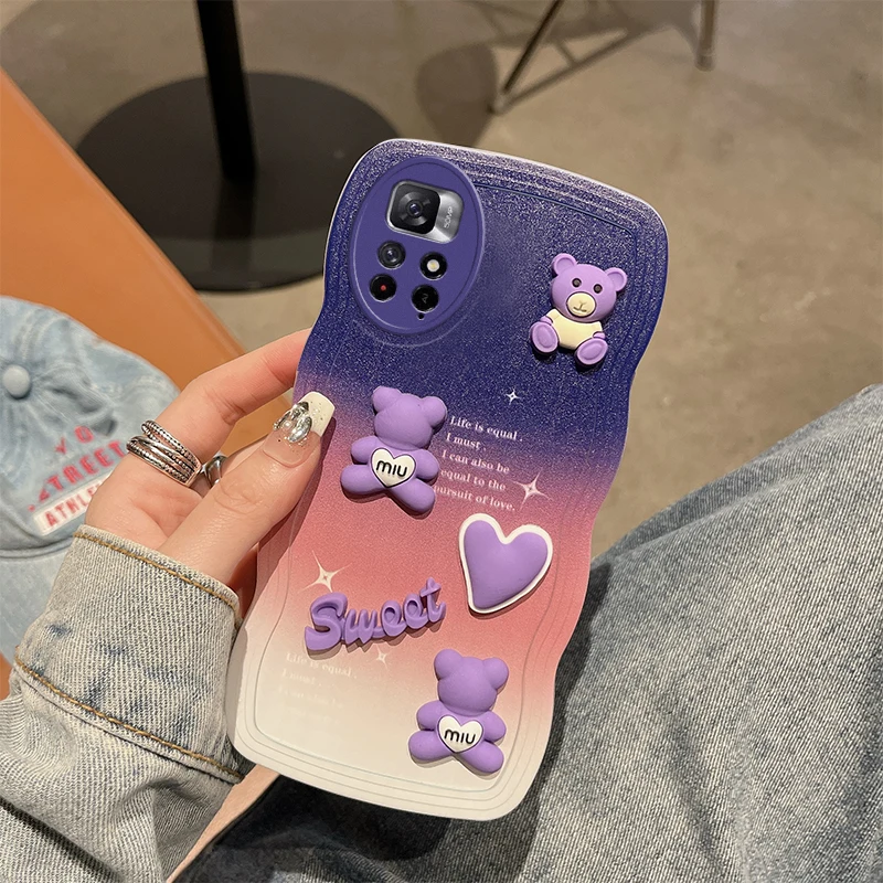 For Redmi Note 11 Pro 4G Case Soft Silicone Waves Back Cover 3D stereoscopic Cute Bear Redmi Note 11 Pro 5G Phone Case