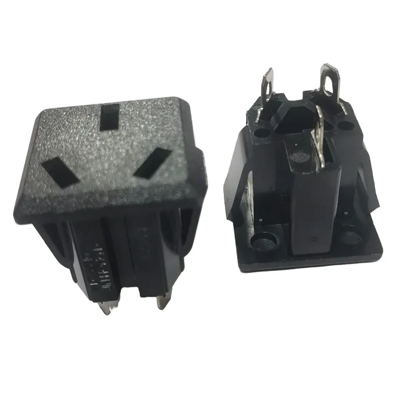2PCS Black Chassis Female 3PIN AC AU Inline Socket Australia New Zealand Industrial Power Connector AC Power Socket