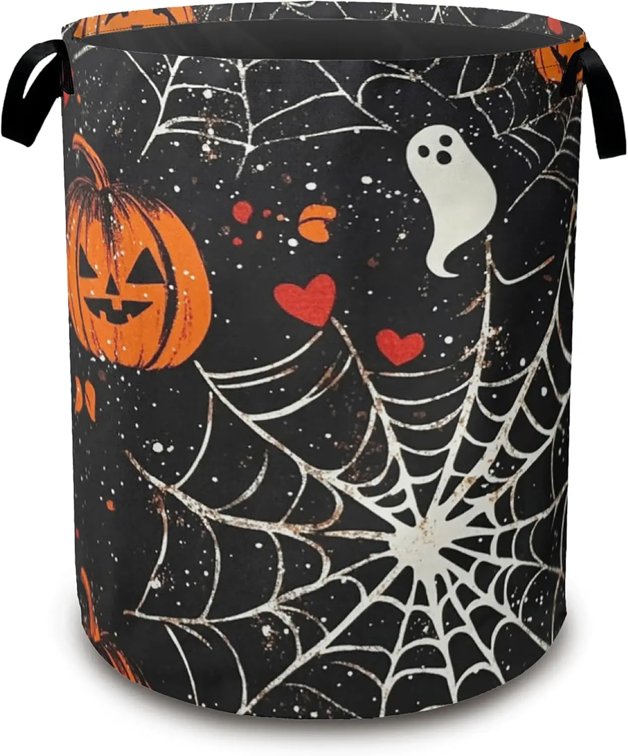 Halloween Laundry Basket Pumpkin Collapsible Hamper with Handles, Bat Spider Web Waterproof Oxford Storage Bin for Bathroom