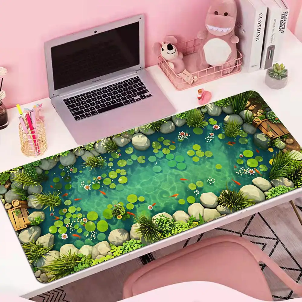 Japanese Garden Waterscape Koi Mouse Pad Stone Pond Lily Pad Fresh Aesthetic Computer Keyboard Desk