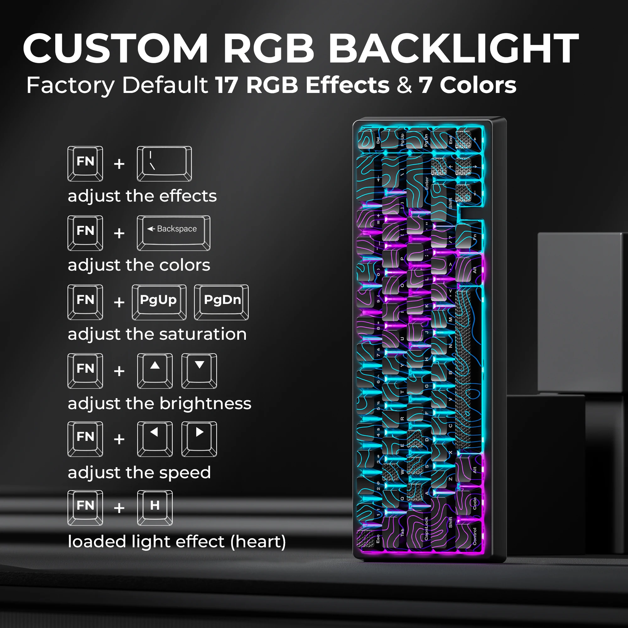 Teclado mecánico XVX M67 JadeStone con teclas IMD-Tech, añadir estabilizadores, teclado topográfico LED de tres modos