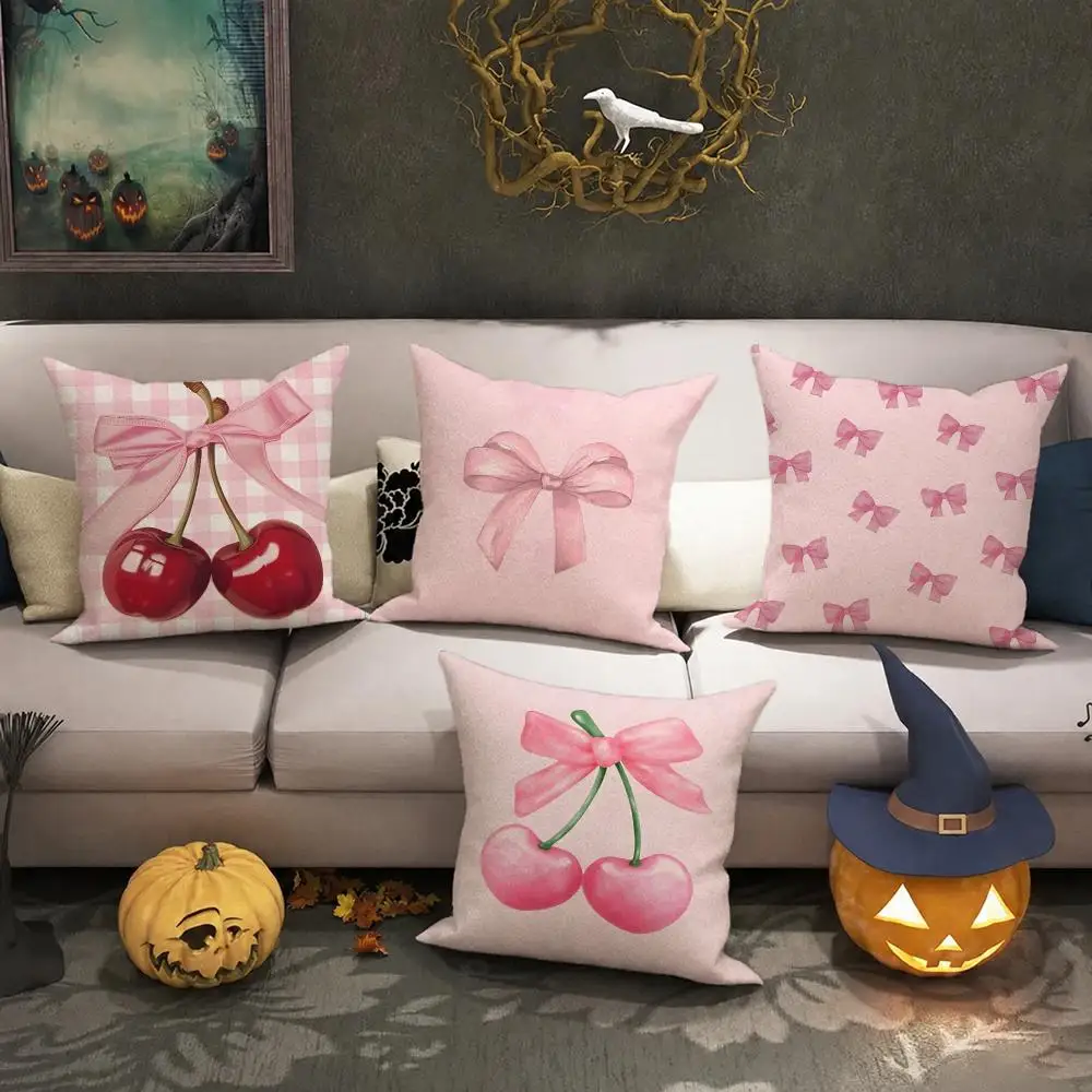 Pink bow cherry Cushion Cover Halloween decoration trick or treat cushion cover, ghost, pumpkin head, bat decoration