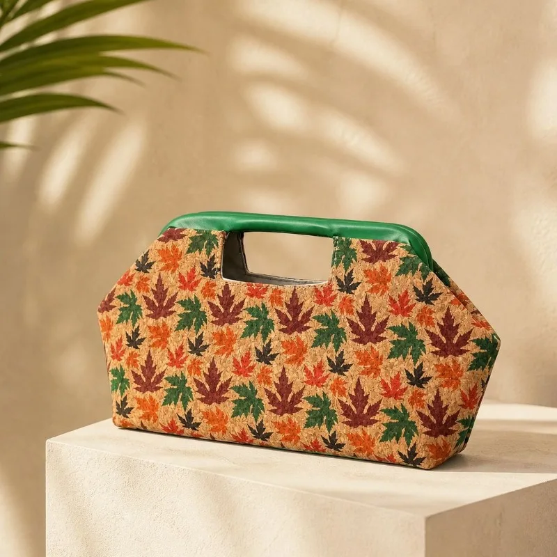 Fashionable Maple Leaf Pattern Women's Clutch Bag Vintage Style Bohemian Top Handle Bag Female Evening Bag Woven Clutch Purse