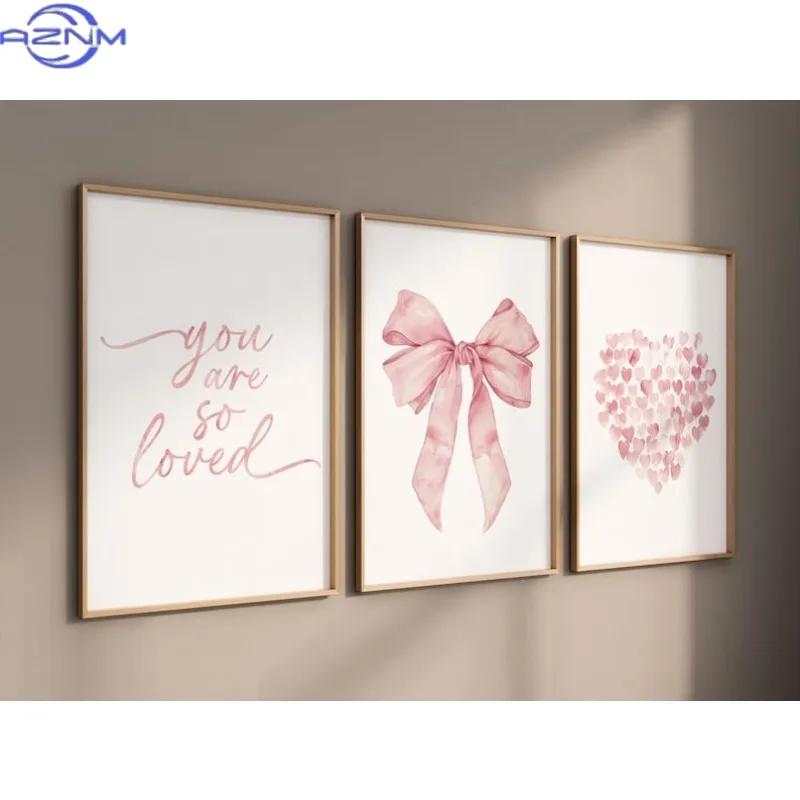 3pcs (Unframed Canvas Posters) 3pcs (Unframed Canvas Posters) Pink Bow 'S Room Poster: Watercolor view 2