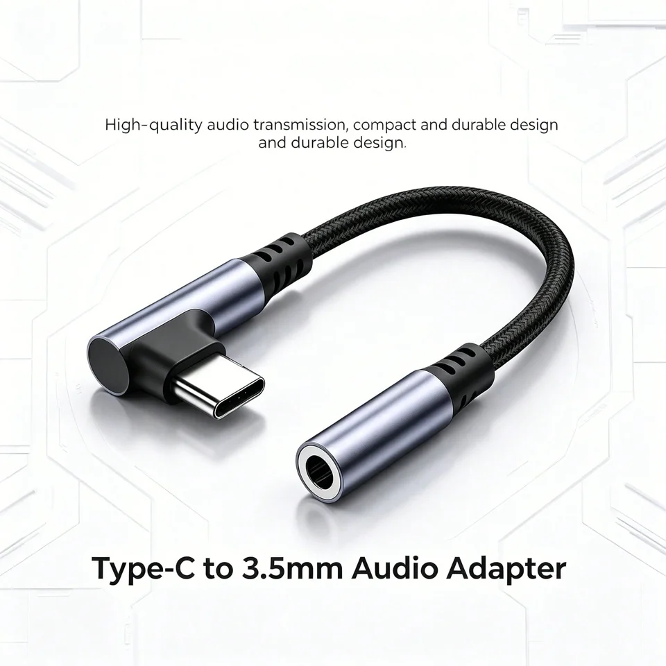 1PC Braided Right Angle USB C To 3.5mm Headphone Jack Audio Aux Cable L Shape HiFi Converter Cord For iPhone 15 16 17 Pro Max