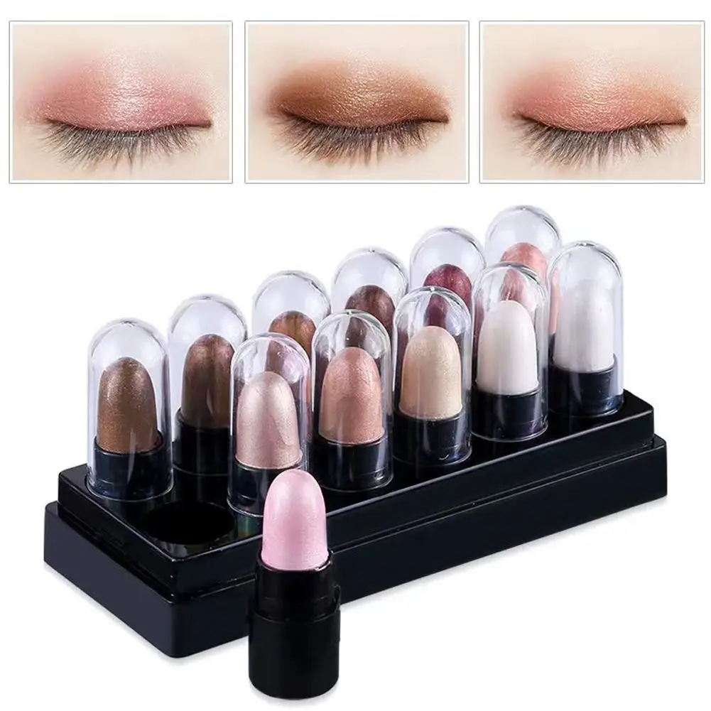 12Pcs/Set Highlighter Glitter Eyeshadow Pencil Eye Shadow Stick Pen Women Eyes Long Lasting Glitter Shimmer Cosmetic Makeup Tool