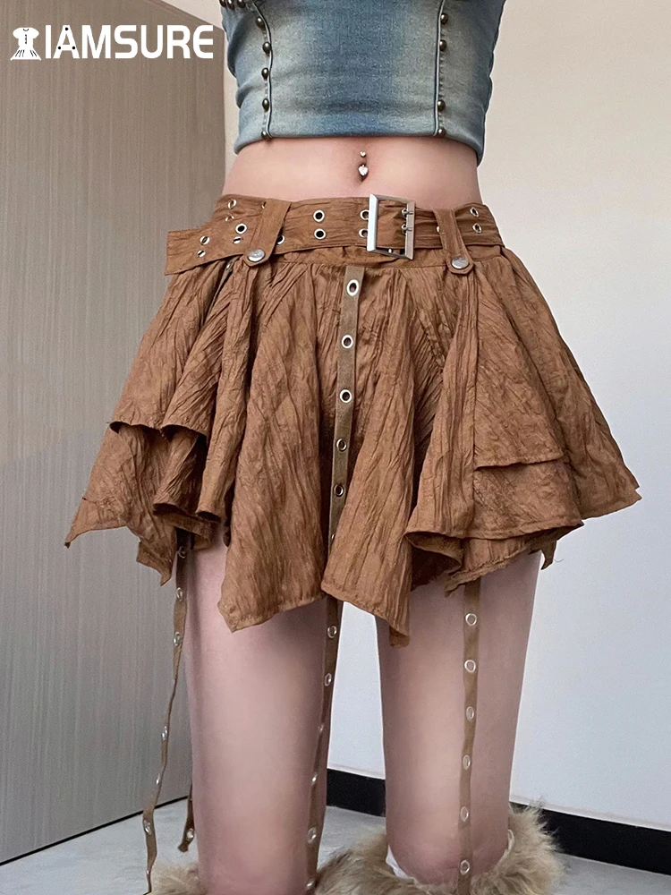 

IAMSURE Casual Solid Asymmetrical A-Line Skirt With Sashes Holiday Mid-Waisted Mini Skirts Women 2023 Summer Beach Style Fashion