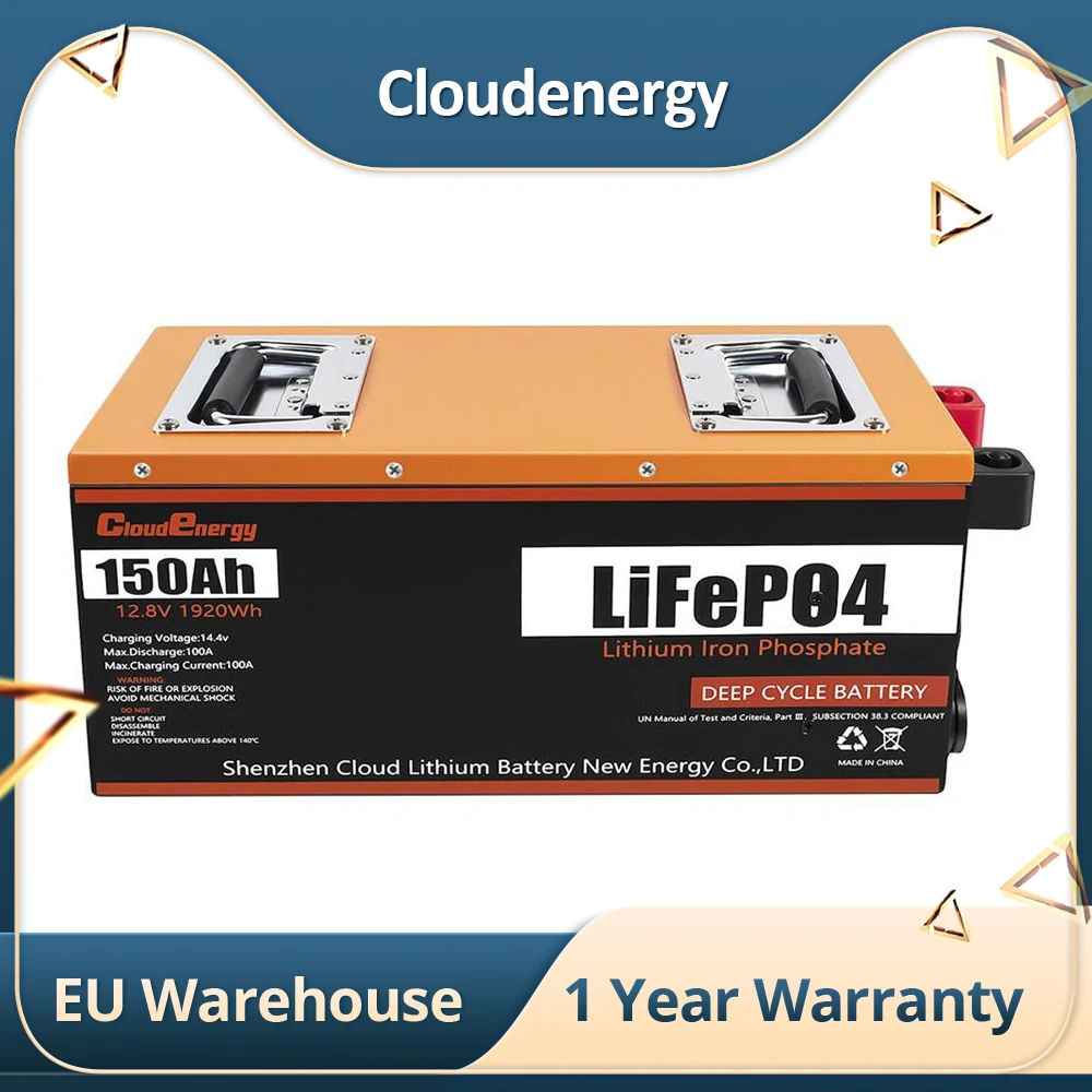 Cloudenergy 12V 150Ah LiFePO4 Battery Pack Backup Power,1280W Power 1920Wh Energy, 6000+ Cycles, Built-in 100A BMS,10-year Lif