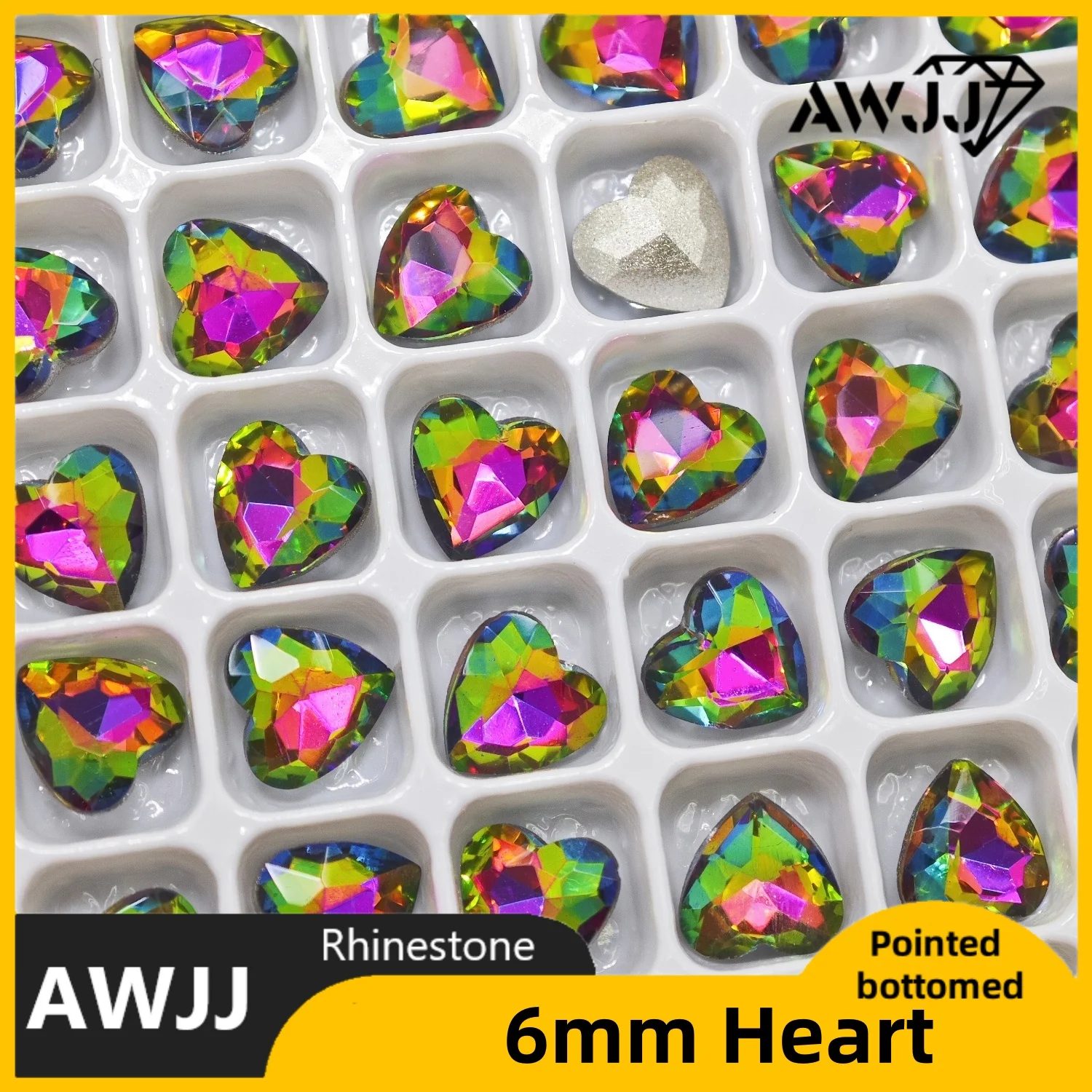 최고 품질 레인보우 드롭 하트 나비 혼합 모양의 뾰족한 바닥 장식 보석 그라데이션 다채로운 네일 쥬얼리 액세서리