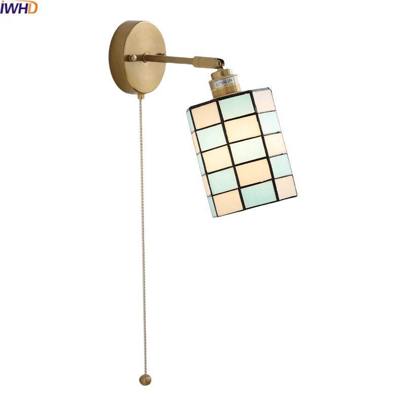 

IWHD Industrial Decor LED Wall Sconce Lamp Art Shade Vintage Blue And White Glass Bathroom Mirror Stair Light Fixture Arandela