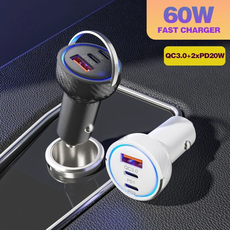 

Car Cigarette Lighter Charger 6D fiber with Ambient Light 48W PD30W/QC3.0 Super Fast Charge Dual Ports Super Fast Charging
