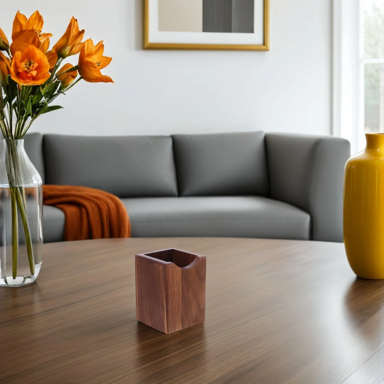 

2pcs Black Walnut Holder For Desk Wood Makeup Brush Storage Office Elegant Sturdy Solid Longlasting Bedroom Kitchen Workstation