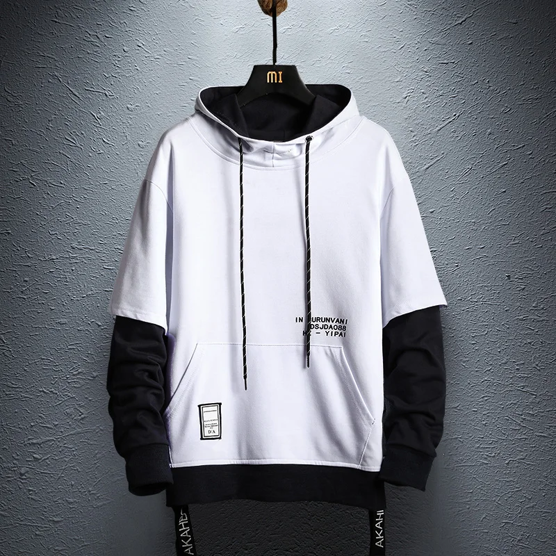 New Patchwork Hooded Sweatshirt Hip Hop Men Pullover Hoodies Streetwear Casual Fashion Clothes Colorblock Hoodie