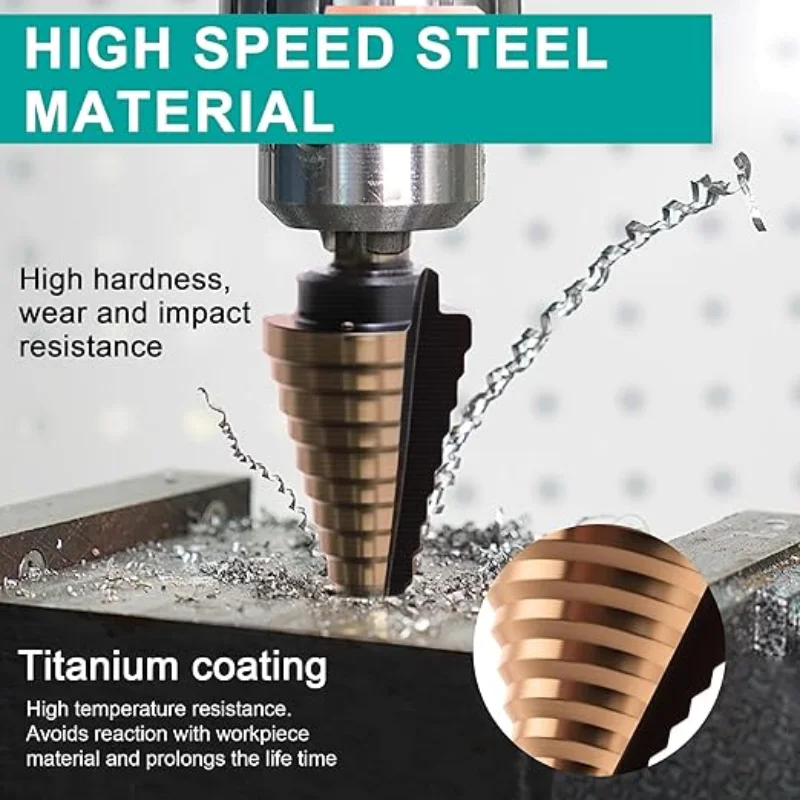 

5 шт., кобальтовые ступенчатые корончатые сверла, высокоскоростная сталь, титановая кольцевая пила, цельный треугольный хвостовик для металла, дерева, пластика, инструменты