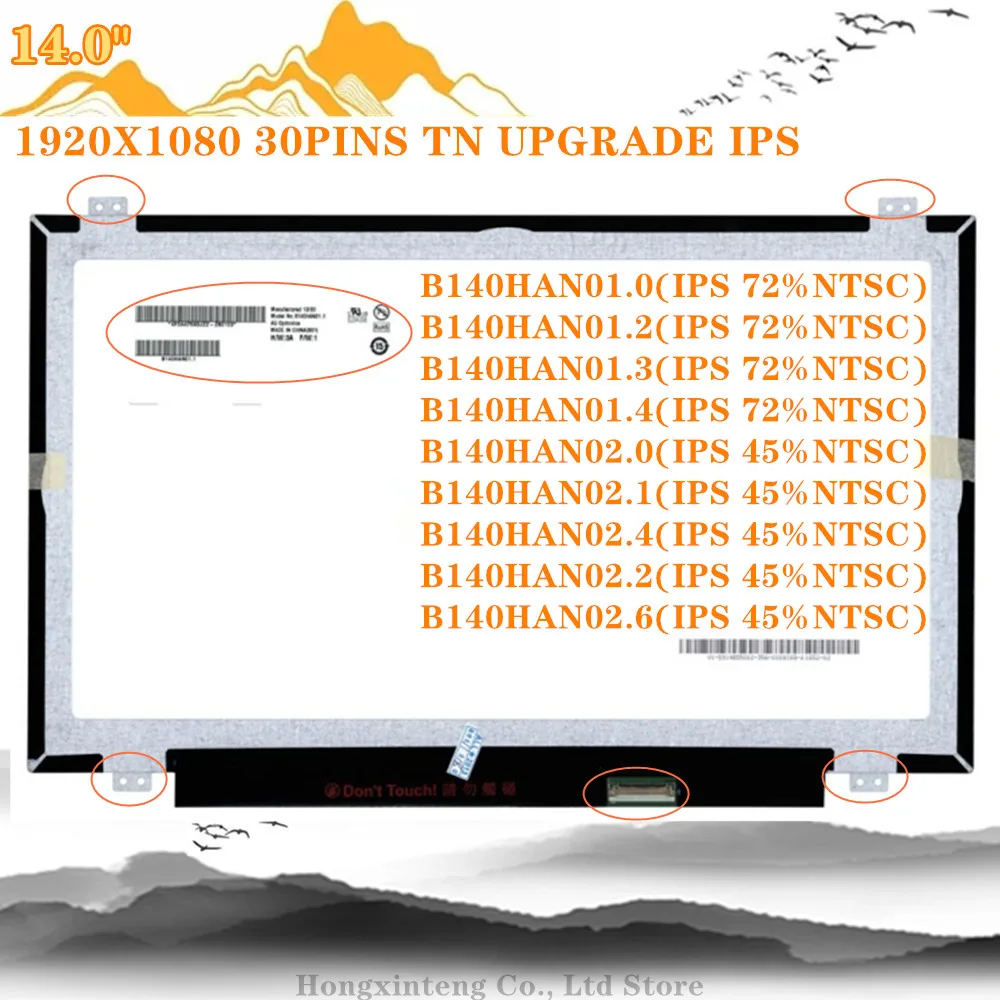 FREE SHIPPING B140HAN01.1 FIT B140HAN01.2 N140HCE-EAA NV140FHM-N43 LP140WF1 SPB1  30pin For Lenovo Y40 E440 T450 T440P T440S LCD